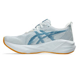 Men's ASICS Novablast 5 neutral daily trainers in Arctic Blue and Aegean Blue with breathable mesh upper.