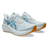 Men's ASICS Novablast 5 neutral daily trainers in Arctic Blue and Aegean Blue, showing the lightweight running shoe with cushioned sole.