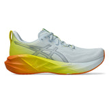 Men's ASICS Novablast 5 neutral daily trainers in sky lemon and spark color with breathable mesh upper and cushioned sole.