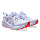 Men's ASICS Novablast 5 Tokyo neutral daily trainers in blue fade and Edo purple with a breathable mesh upper and cushioned sole.