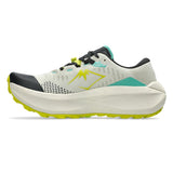 Men's ASICS Trabuco Max 5 trail running shoes in light dust and cacti colors, featuring breathable mesh and rugged outsole for trail running.