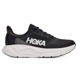 Women's Hoka Arahi 9 running shoes in black and white with B-width, featuring supportive design and sporty style.