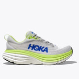 Men's Hoka Bondi 8 running shoes in D-width, featuring a Stardust Lettuce colorway with breathable mesh upper and cushioned sole.