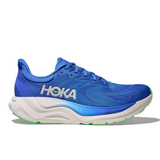 Men's Hoka Arahi 8 running shoes in cobalt blue with neon green accents, designed for comfort and support.