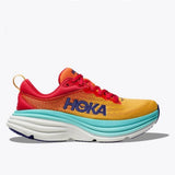 Men's Hoka Bondi 8 running shoes in Cerise Cloudless color, featuring D-width for a comfortable fit and supportive cushioning.