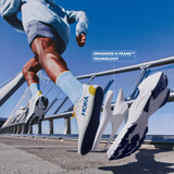 Men's Hoka Arahi 8 running shoes in Stardust Cosmic Grey with D-width, featuring breathable mesh uppers and cushioned support.