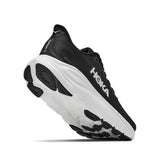Men's Hoka Clifton 11 running shoes in black and white, featuring extra-wide (4E) width, side view showing shoe design.