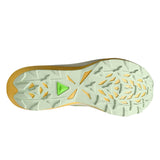 Unisex ASICS Fujispeed 4 trail running shoes in lime green and cream with breathable mesh and rugged outsole.