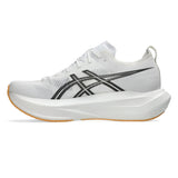 Unisex ASICS Megablast tempo trainers in white and orange glow with breathable mesh and cushioned sole.