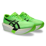 Unisex ASICS Metaspeed Sky Tokyo road racing shoes in green and black with sleek athletic design.