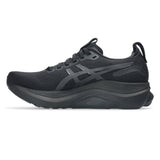 Women's ASICS GEL-Kayano 32 stability trainers in black and graphite grey, featuring cushioned midsoles and supportive design.