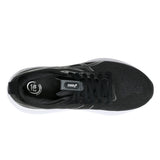 Women's ASICS GEL-Kayano 32 stability trainers in black and white with supportive cushioning and sleek athletic design.