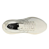 Womens ASICS GEL-Kayano 32 stability trainers in oatmeal and meteor grey with cushioned soles and supportive design.