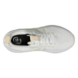 Women's ASICS GEL-Kayano 32 stability trainers in white and seashell color with cushioned support and sporty design.