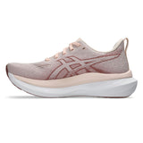 Womens ASICS GlideRide Max 2 neutral daily trainers in pearl pink and dusty red with cushioned soles and supportive design.