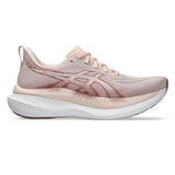 Women's ASICS GlideRide Max 2 neutral daily trainers in pearl pink and dusty red, shown from side view.