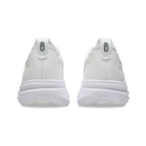 Women's ASICS GEL-Kayano 33 stability trainers in white with supportive cushioning and sleek running shoe design.