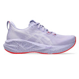 Womens ASICS Novablast 5 Tokyo neutral daily trainers in vapor Edo purple with a lightweight design and breathable mesh upper.