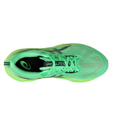 Women's ASICS Novablast 5 neutral daily trainers in Vital Green and black with breathable mesh upper and cushioned midsole.