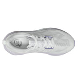 Women's ASICS Novablast 5 neutral daily trainers in white with lilac accents, featuring breathable mesh upper and cushioned sole.