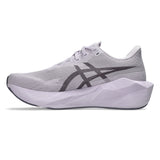 Womens ASICS Novablast 6 neutral daily trainers in lavender and grey with cushioned midsoles and breathable mesh uppers.