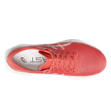 Women’s ASICS Sonicblast tempo trainers in dark pink and clay with white accents, lightweight running shoes for women.