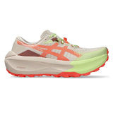 Women's ASICS Trabuco Max 5 trail running shoes in rose dust and sun coral with breathable mesh and rugged outsole for trail running.