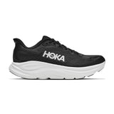 Women's Hoka Clifton 11 running shoes in black and white with a B-width, featuring lightweight design and cushioned support.