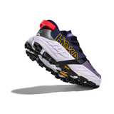 Women’s Hoka Speedgoat 7 wide trail running shoes in berry jam and starlight glow colors with supportive D-width fit.
