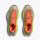 Women's Hoka Speedgoat 7 shoes in persimmon neon yuzu with B-width, featuring a vibrant trail running design and supportive outsole.