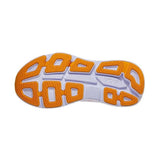 Womens Hoka Bondi 9 running shoes in B-width with a blue and white design, featuring a supportive flow sole pattern.