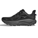 Women's Hoka Challenger ATR 8 GTX trail running shoes in B-width, black and gray with rugged outsole and breathable upper.