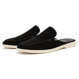 Men’s black backless loafer mules by Zexov, featuring a sleek summer style with a smooth leather finish and comfortable slip-on design.