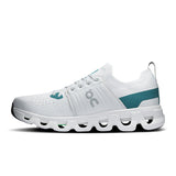 Men's On Cloudswift 4 road running shoes in black and blue with cushioned soles and sleek design.