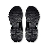 Women's On Cloudrock Low Waterproof hiking shoes, black with rugged outsole and supportive design for outdoor trekking.