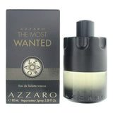 Azzaro The Most Wanted Eau De Toilette Intense 100ml bottle for men, featuring sleek packaging and branding, on a neutral background.