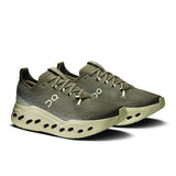 Men's On Cloudsurfer Max road running shoes in black with blue accents, featuring breathable mesh upper and cushioned sole.