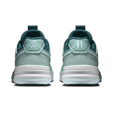 On THE ROGER Clubhouse Pro 2 men's tennis shoes with white and blue design, breathable mesh upper, and cushioned sole.