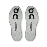 Women's On THE ROGER Pro 3 tennis shoes in white with blue accents, featuring breathable mesh uppers and cushioned soles.
