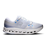 On Cloudsurfer 2 women's road running shoes with gray and white design, featuring cushioned soles and breathable mesh uppers.