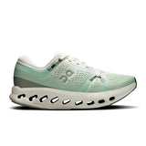 Women's On Cloudsurfer 2 road running shoes in grey and pink, featuring breathable mesh and cushioned soles for comfort.