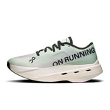 On Cloudboom Volt women's road running shoes in limited edition Iceberg and Sakura colors, featuring sleek design and lightweight construction.