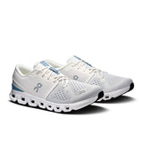 On Cloud X 4 men's training shoes in ivory and steel, showcasing lightweight sneakers with cushioned soles and sleek design.