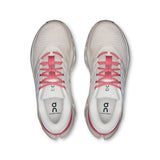 Women's On Cloudrunner 3 road running shoes in gray and white with cushioned soles and breathable mesh uppers