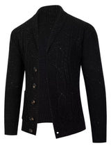 Plus size men's speckled cable knit shawl collar cardigan with button closure, cozy and stylish Trendsi knitwear for men.