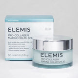 ELEMIS Pro-Collagen Marine Cream SPF 30 anti-wrinkle day moisturizer in a 50ml jar, with a smooth, creamy texture and SPF protection.