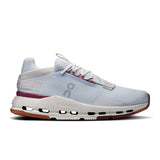 Women's On Cloudnova 2 active life sneakers in gray with white soles, showcasing the stylish athletic design and breathable mesh material.