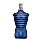 Jean Paul Gaultier Ultra Male Intense men's perfume bottle with sleek black and silver design, showcasing its luxurious packaging.