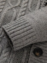 Plus size men's speckled cable knit shawl collar cardigan with button closure, featuring a cozy textured design and relaxed fit.