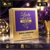 Paco Rabanne Lady Million Empire Eau De Parfum for Women, 80ml bottle, elegant fragrance display with floral and luxurious accents